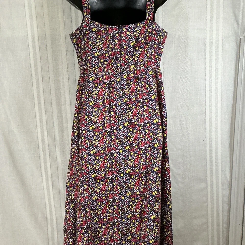 J.Crew Navy Floral Maxi Dress Size 8 Sleeveless Ruffle Hem Summer Vacation